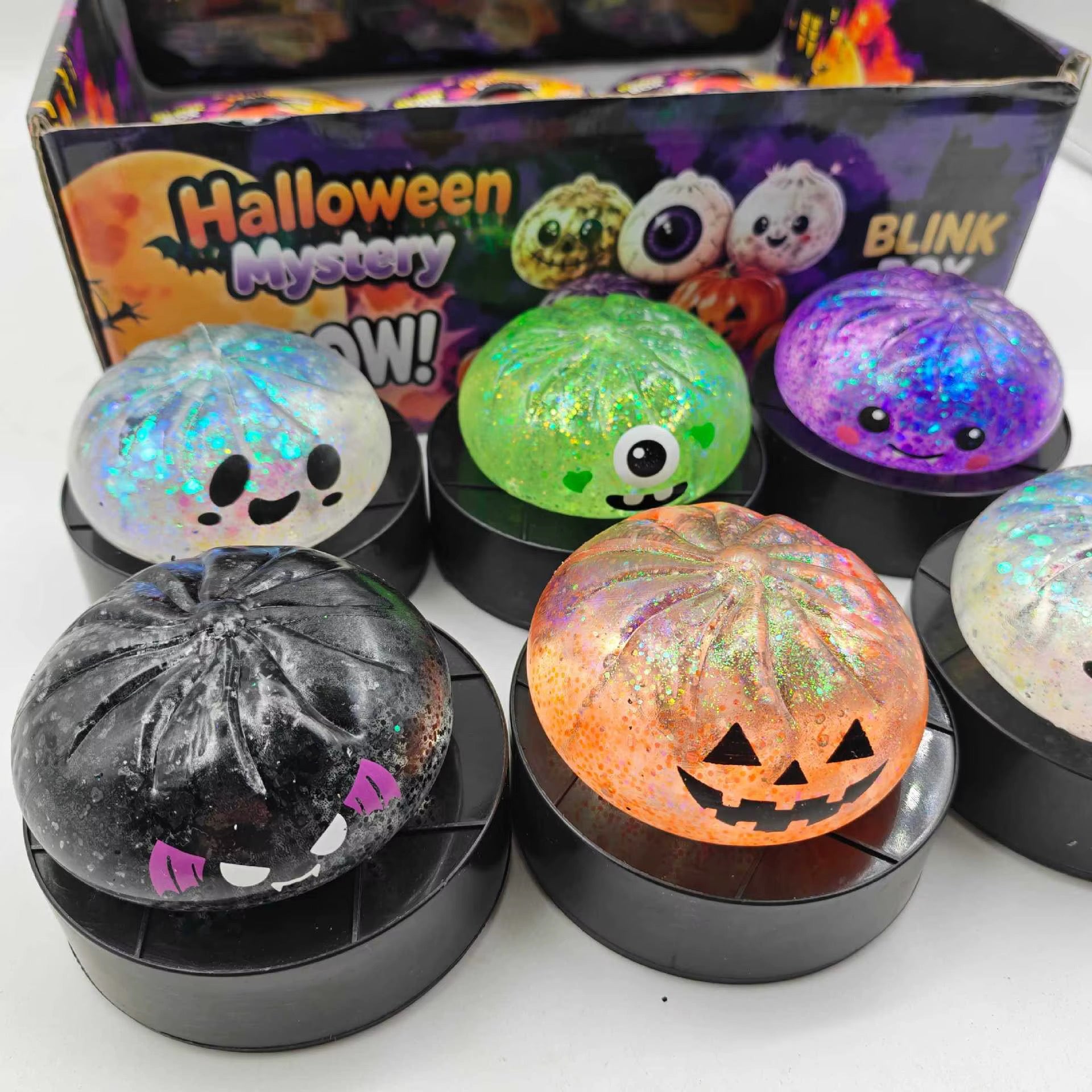 Halloween Luminous Buns Shape Soft Toy Glitter Color Dumpling Fingertip Sensory Mysterious Squeeze Toy
Pressure Ball