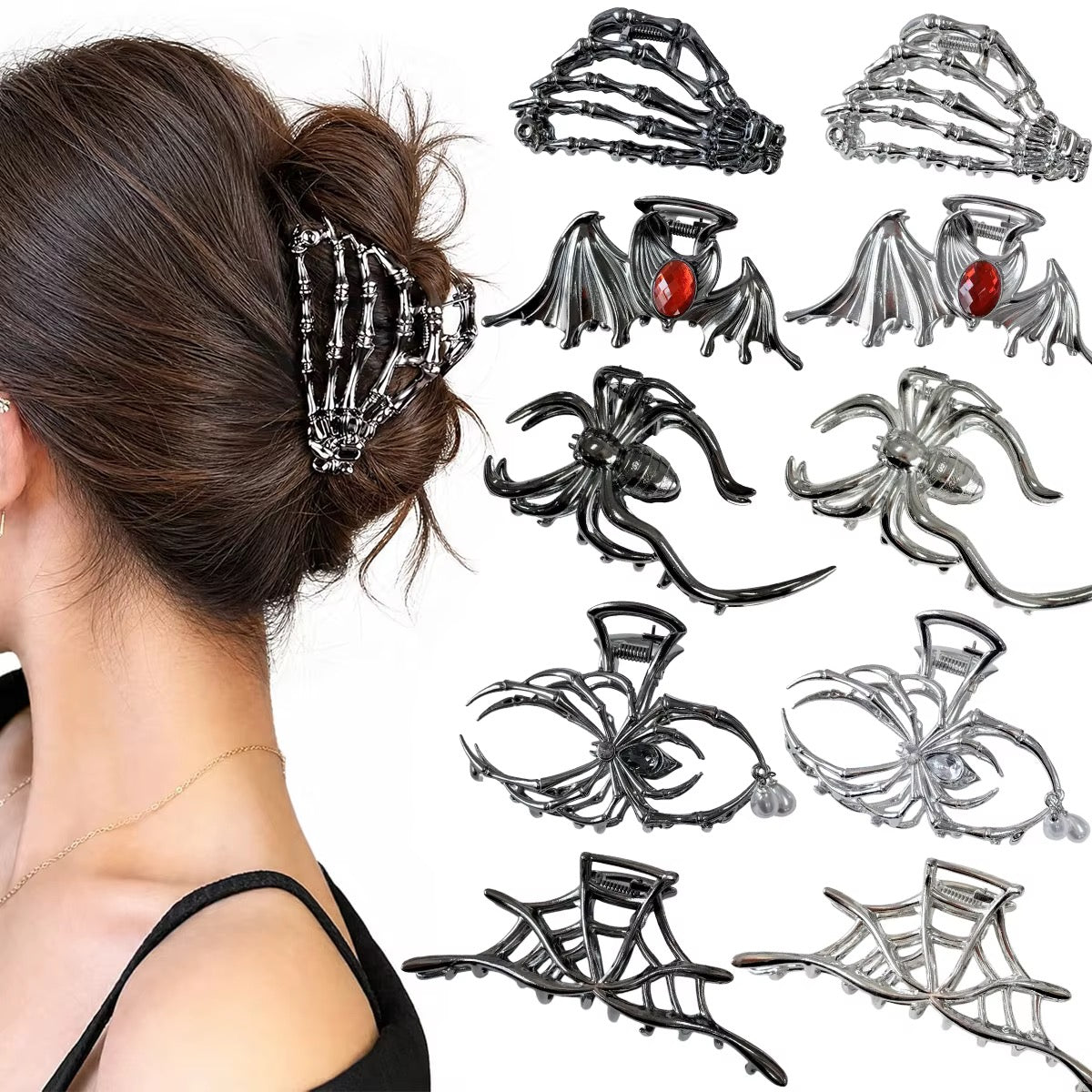 Gothic Large Metal Spider Net Ghost Hand Hair Claw Clips for Women and Girls Skeleton Spooky Halloween
Hair Styling Accessories