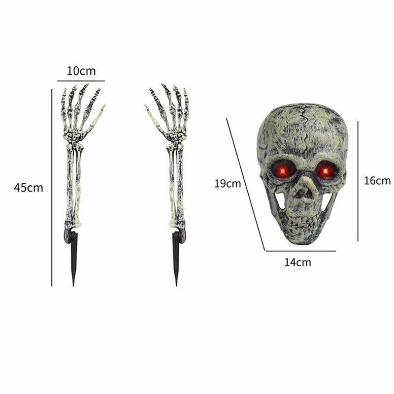 Halloween Skeleton Stakes with Glowing Red Eyes, Lifelike Skull and Arm Bones Yard Decor for Lawn, Garden, Spooky Party Props