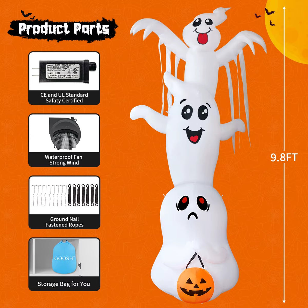 Halloween Inflatables 9.8 FT Inflatable Ghost Scary Blow up Ghost Outdoor Halloween Decorations
Clearance with Built-in LEDs