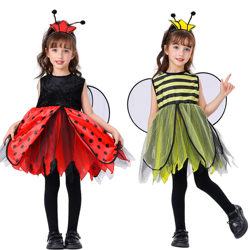 Girls Ladybird Little Bee Costume With Headband and Wings Children Animal