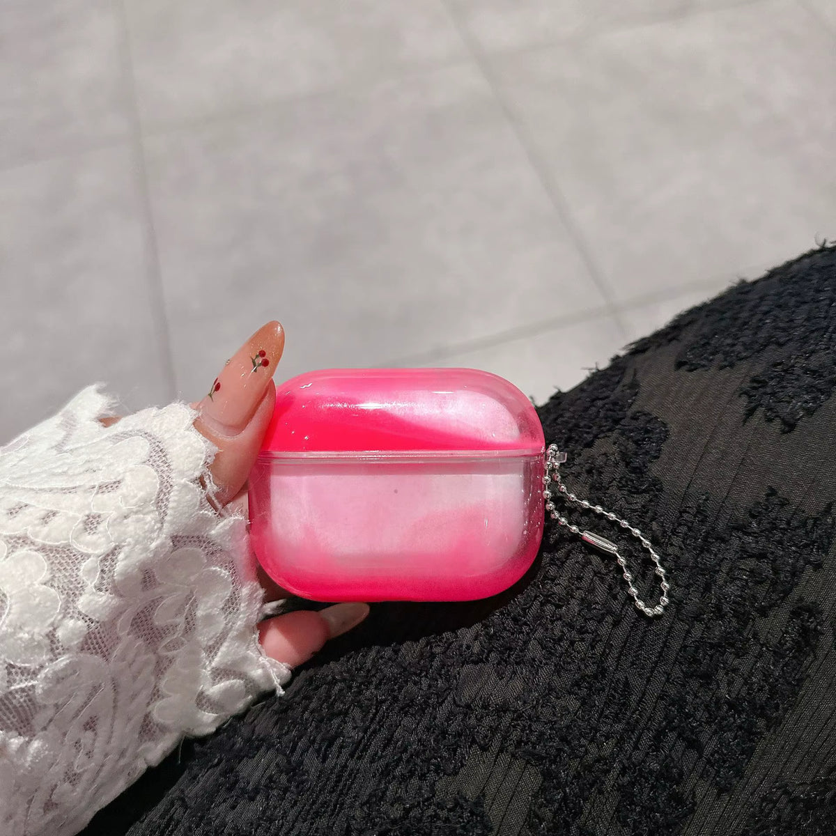 Stylish Lightweight AIRPOD Case Luminous Quicksand Design Eco-Friendly Anti-Lost Features Keychain