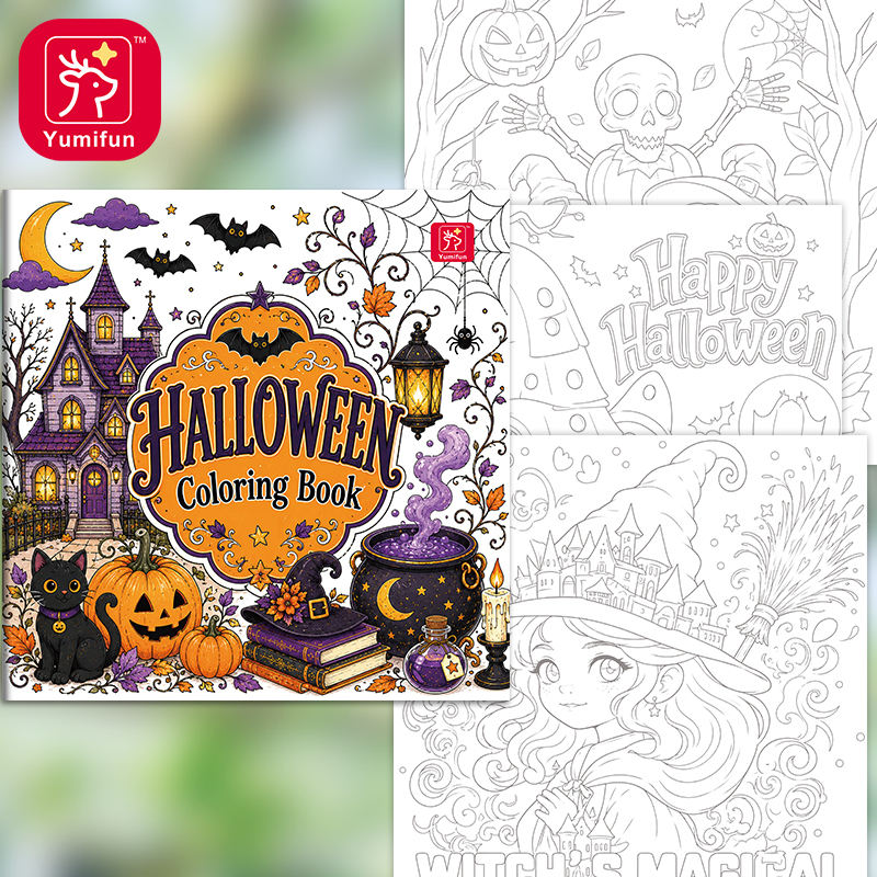 Halloween Children's Early Education Watercolor Painting Book DIY Color Filling Drawing Set for Ages 2-7