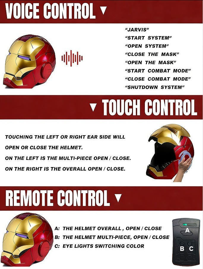 Iron Man Helmet Jarvis 1:1 Collectible MK5 Smart Mask Voice-Controlled 3-in-1 Technology Light-Up Matte Gold