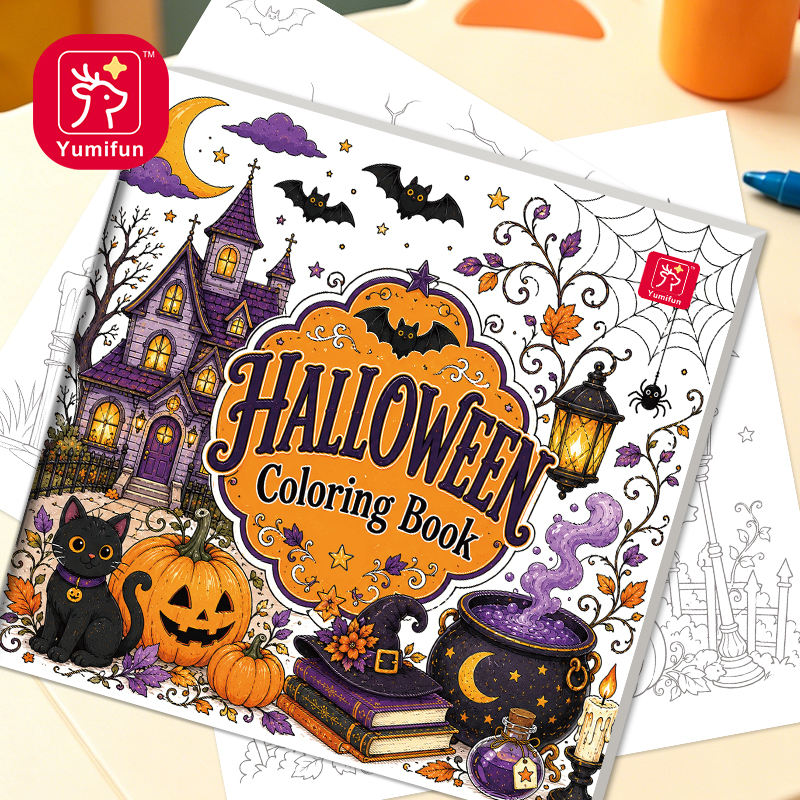 Halloween Children's Early Education Watercolor Painting Book DIY Color Filling Drawing Set for Ages 2-7