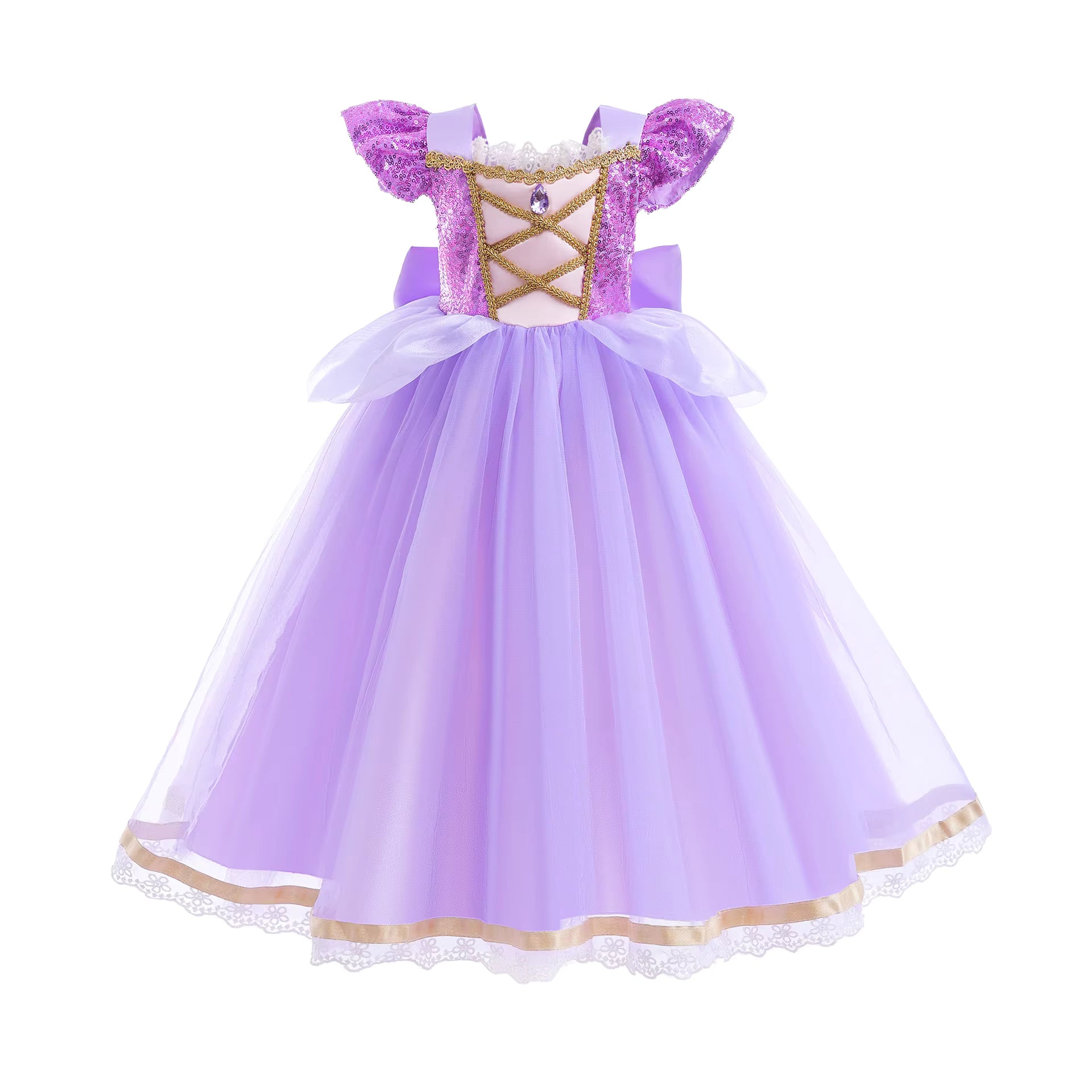 Magic Princess Dress Long Hair Bowknot Girl Costume Play Set Halloween