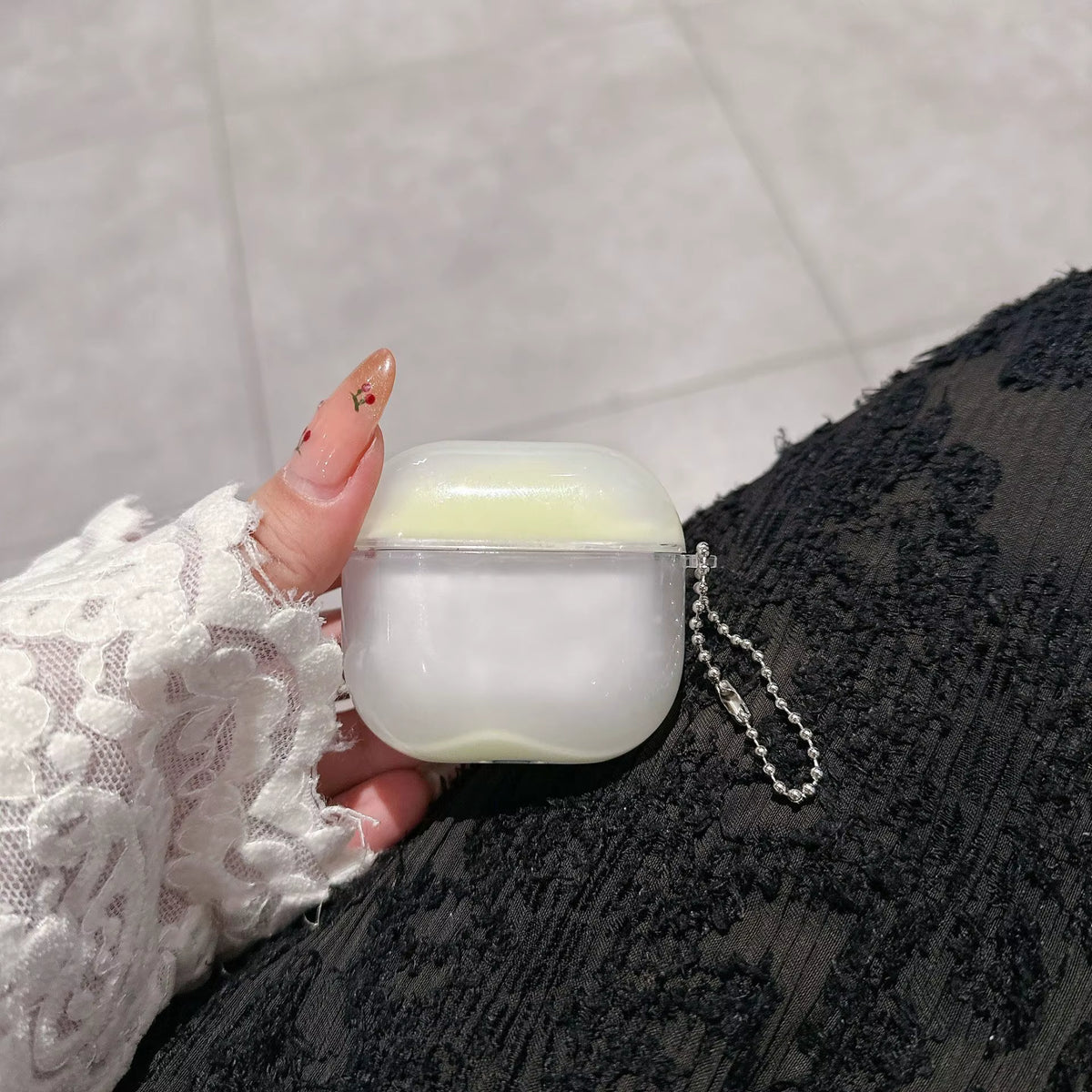 Stylish Lightweight AIRPOD Case Luminous Quicksand Design Eco-Friendly Anti-Lost Features Keychain