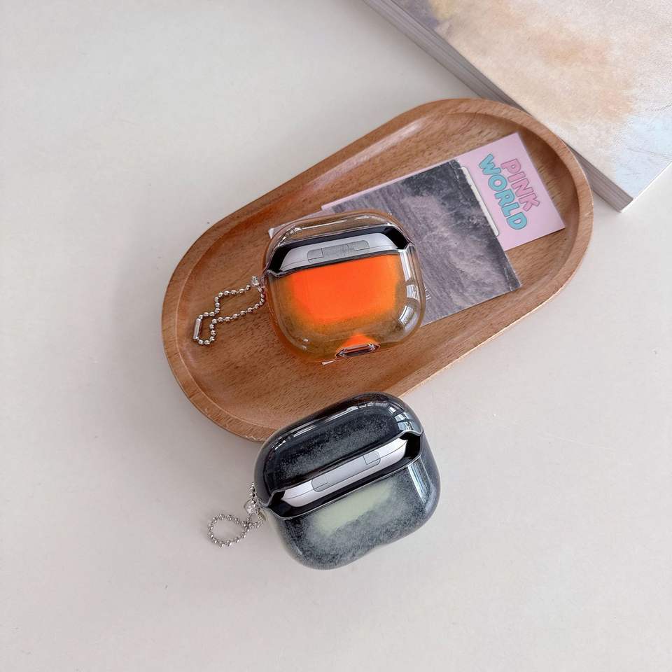 Stylish Lightweight AIRPOD Case Luminous Quicksand Design Eco-Friendly Anti-Lost Features Keychain