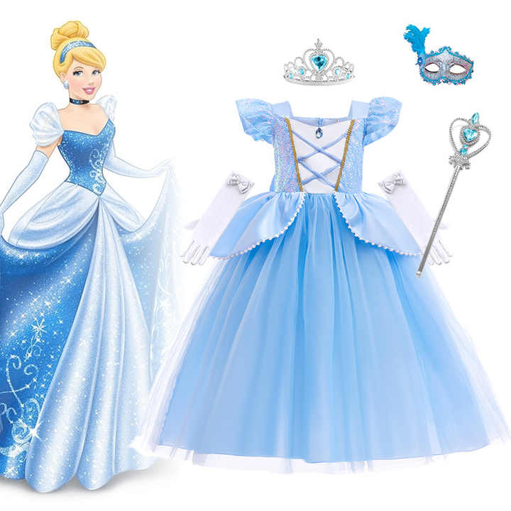 Magic Princess Dress Long Hair Bowknot Girl Costume Play Set Halloween
