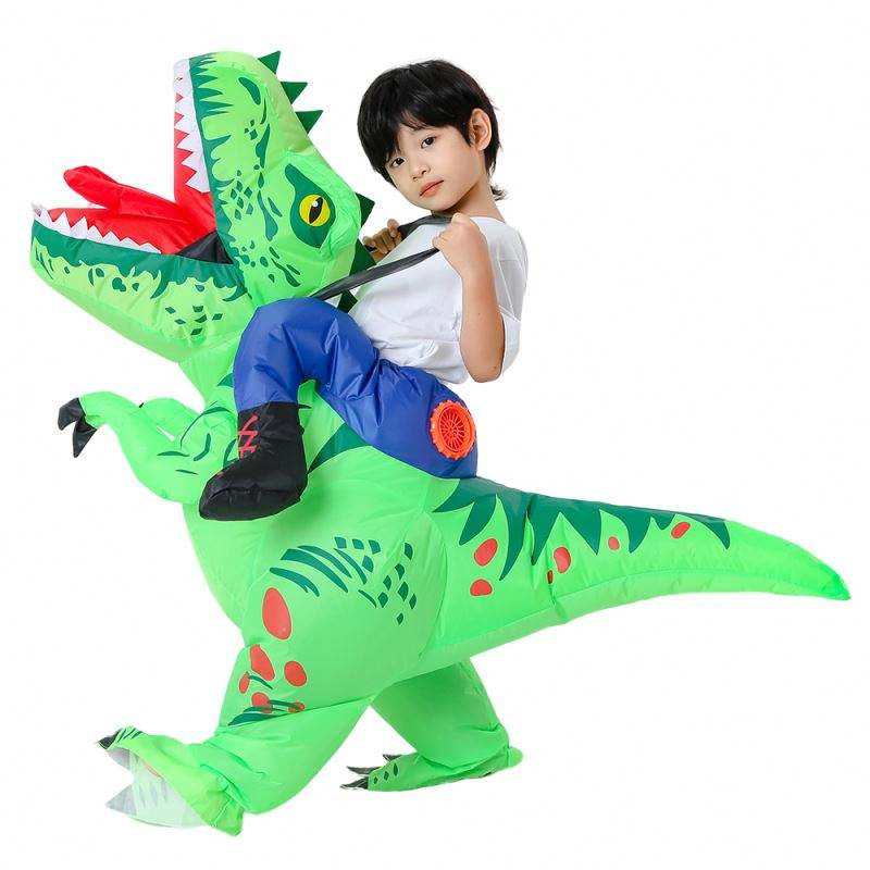 Child Green Dinosaur Riding T-Rex Air Blow-up Suit