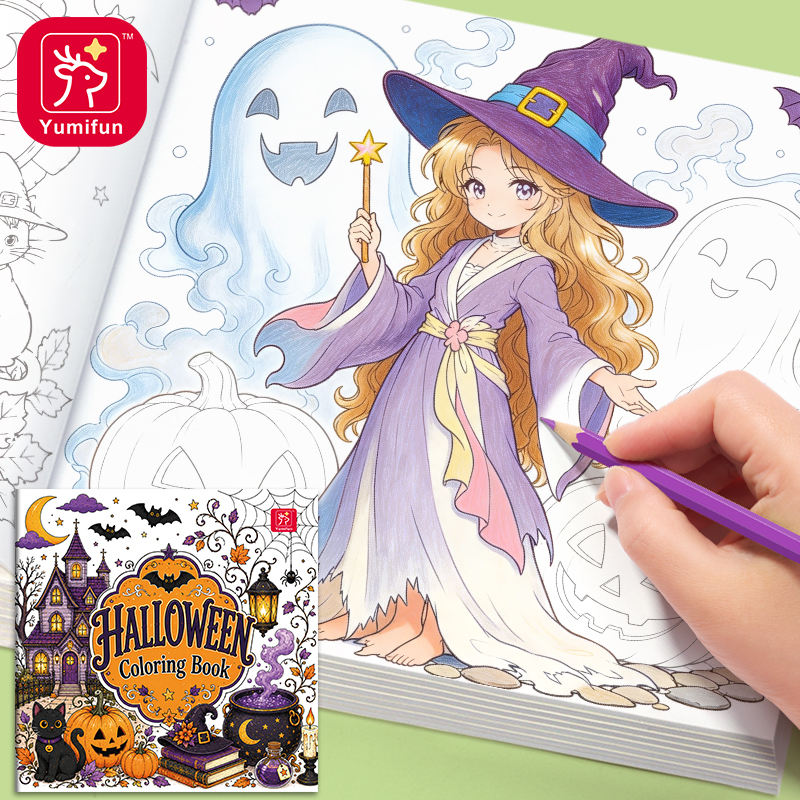 Halloween Children's Early Education Watercolor Painting Book DIY Color Filling Drawing Set for Ages 2-7
