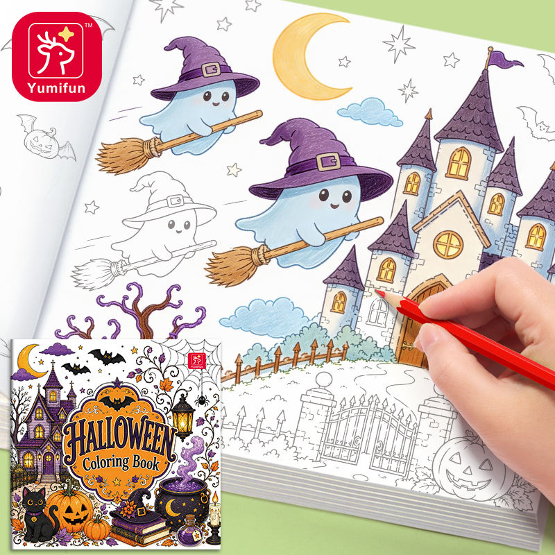 Halloween Children's Early Education Watercolor Painting Book DIY Color Filling Drawing Set for Ages 2-7