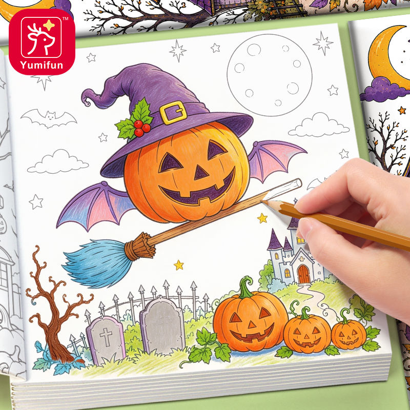 Halloween Children's Early Education Watercolor Painting Book DIY Color Filling Drawing Set for Ages 2-7
