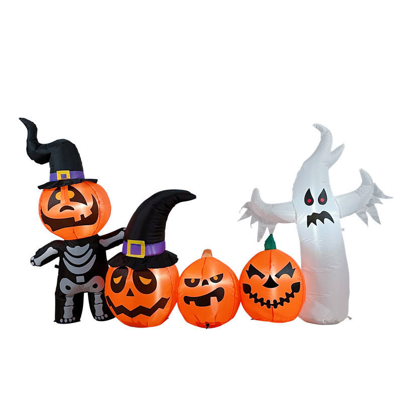 B&D 4ft Outdoor Halloween Luminous Inflatable Pumpkin Ghost Family Yard Display Built-in LED Lights