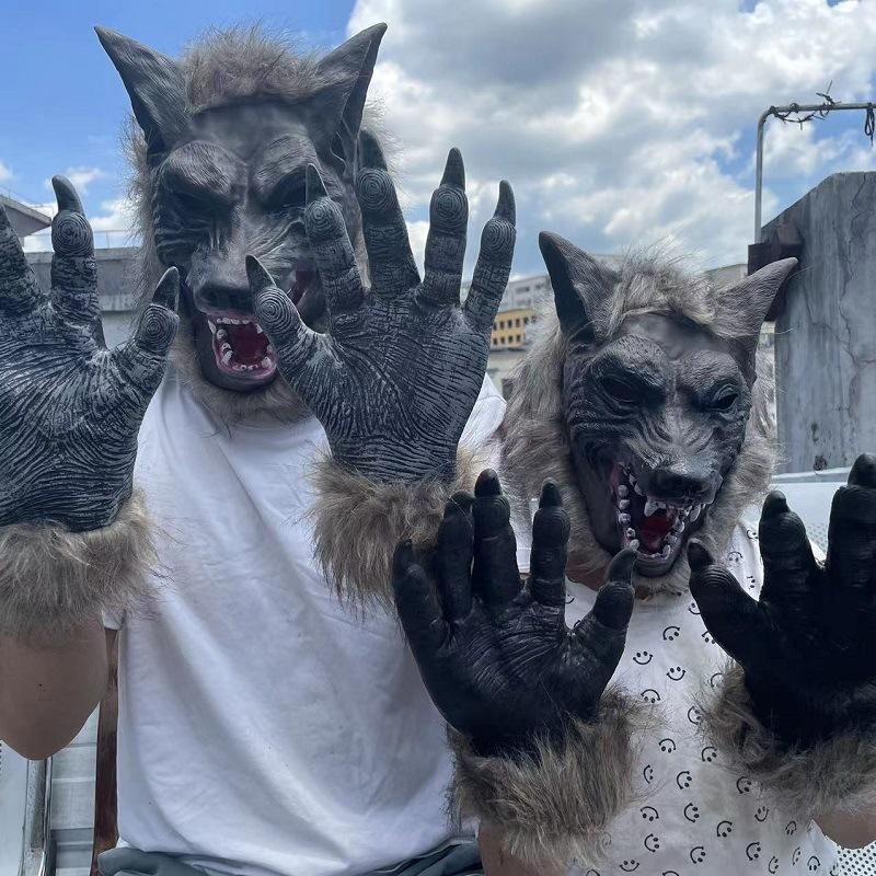 Halloween Horror Animal Wolf Head Mask for Halloween And Claws Gloves