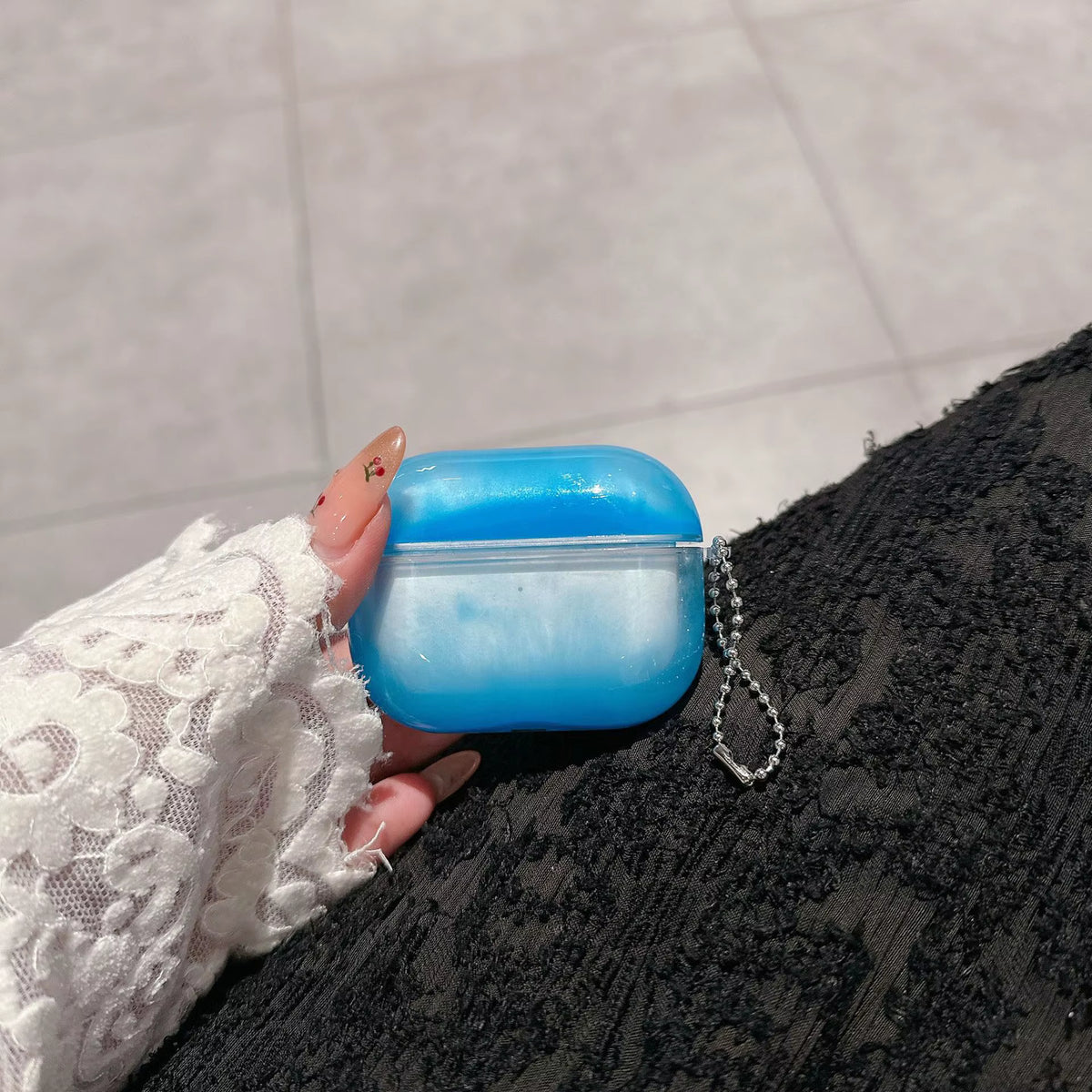 Stylish Lightweight AIRPOD Case Luminous Quicksand Design Eco-Friendly Anti-Lost Features Keychain