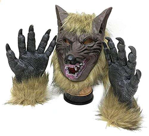 Halloween Horror Animal Wolf Head Mask for Halloween And Claws Gloves