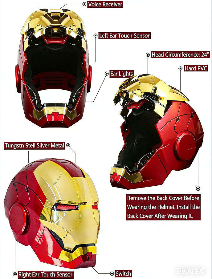 Iron Man Helmet Jarvis 1:1 Collectible MK5 Smart Mask Voice-Controlled 3-in-1 Technology Light-Up Matte Gold