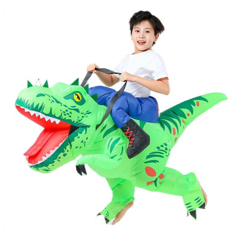 Child Green Dinosaur Riding T-Rex Air Blow-up Suit