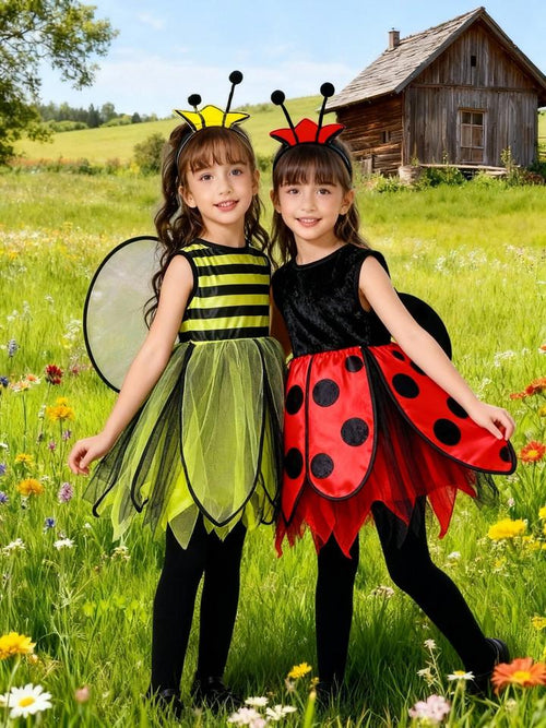 Girls Ladybird Little Bee Costume With Headband and Wings Children Animal
