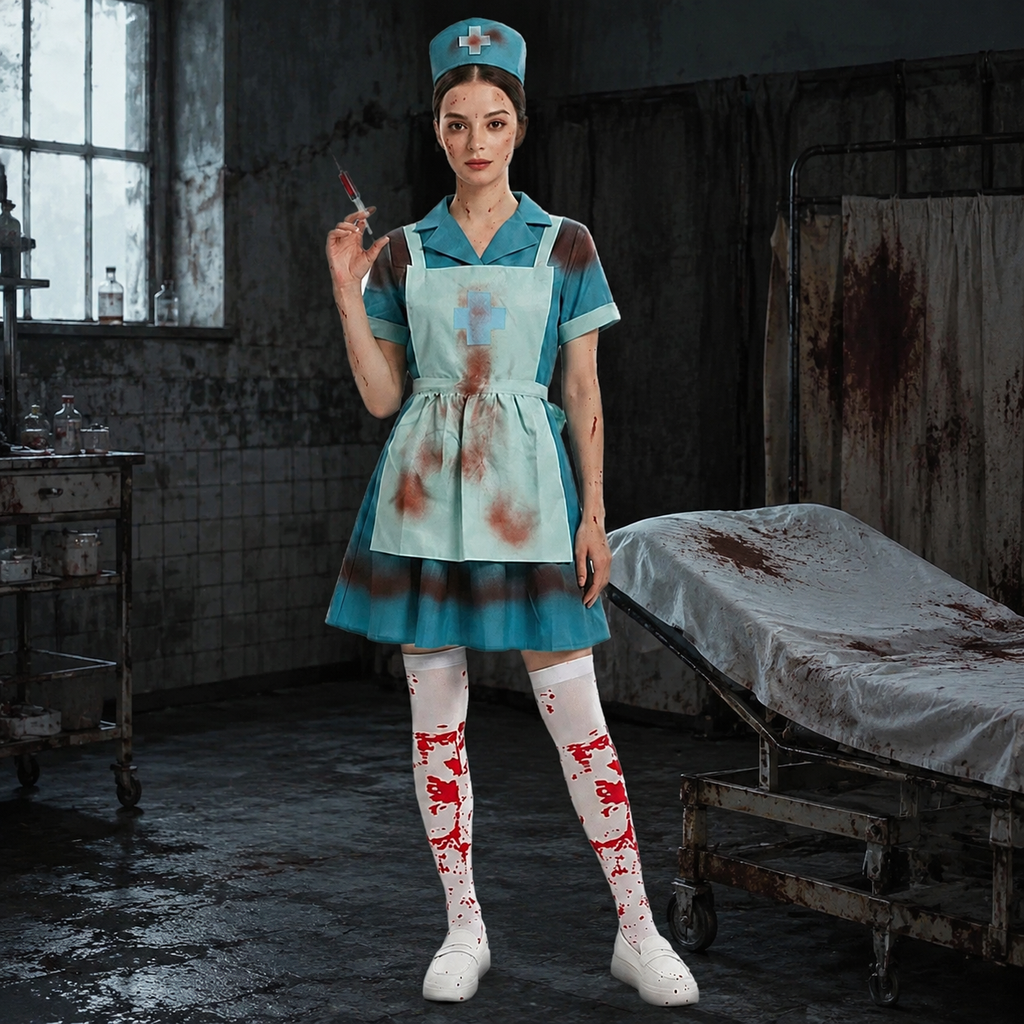 Zombie Nurse Costume Bloody Horror Cosplay Outfit