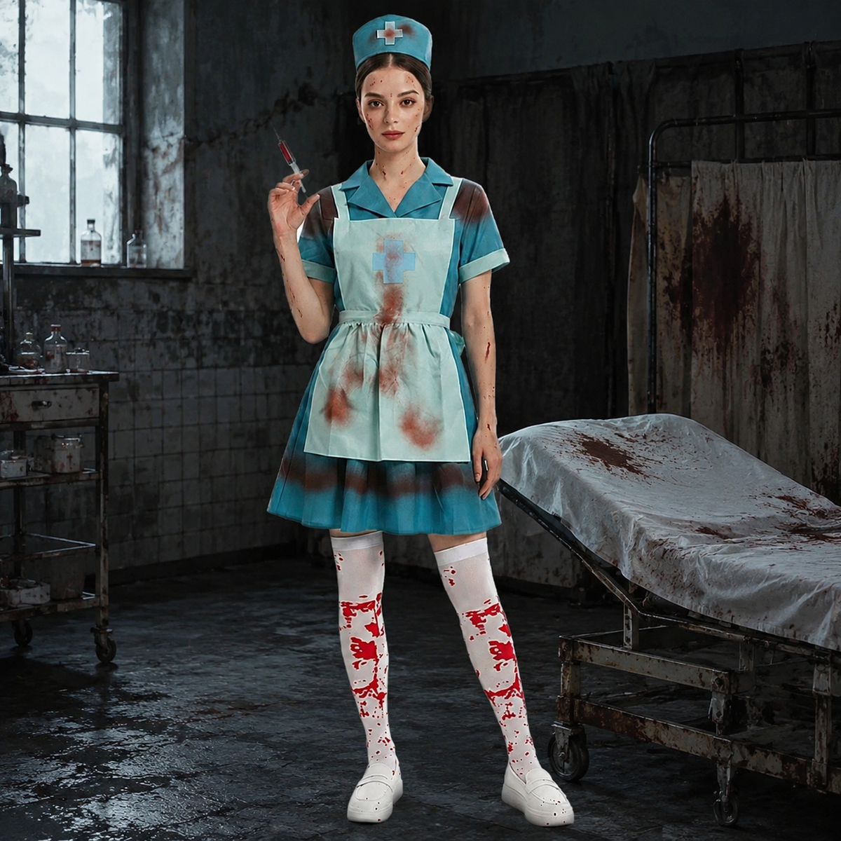 Zombie Nurse Costume Bloody Horror Cosplay Outfit