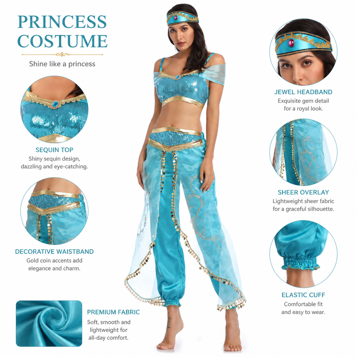 Princess Jasmine Costume Arabian Cosplay