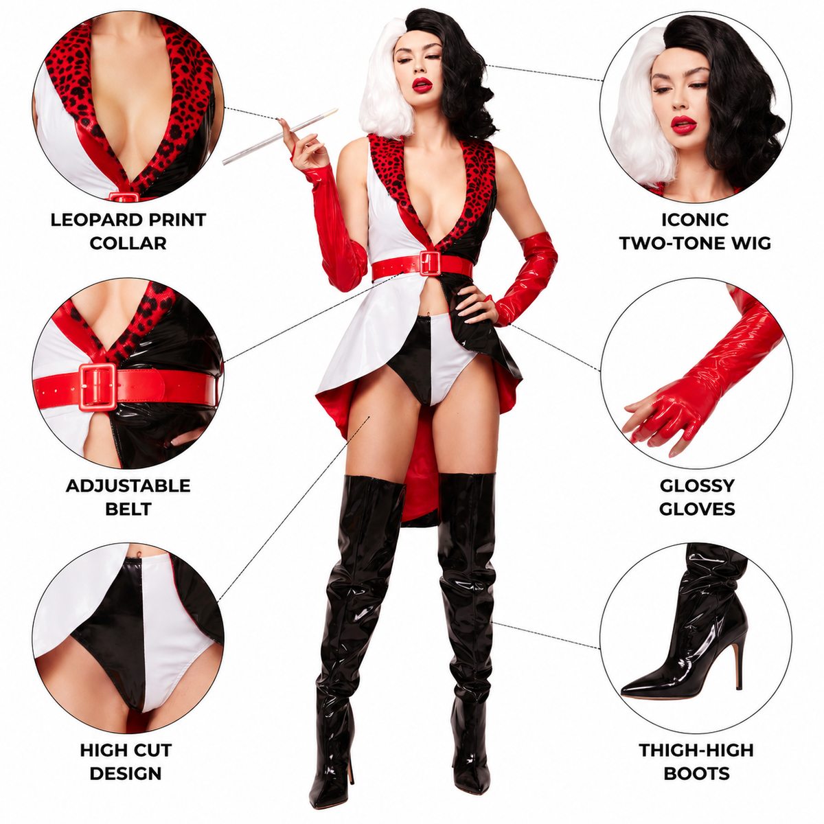 n Cruella Inspired Costume Black White Villain