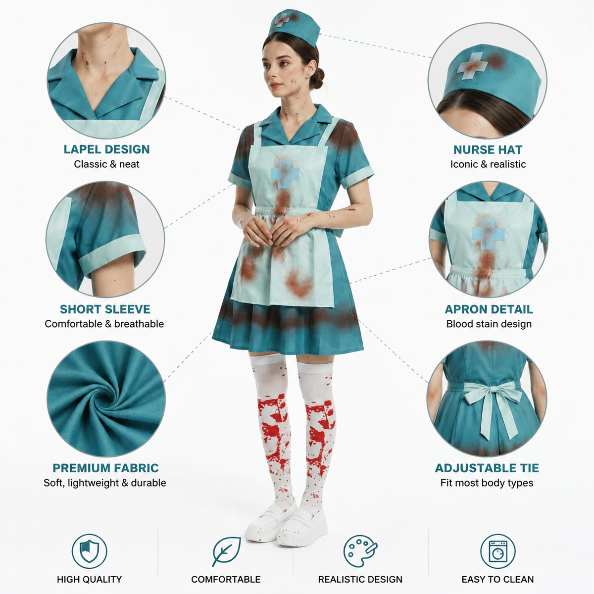 Zombie Nurse Costume Bloody Horror Cosplay Outfit