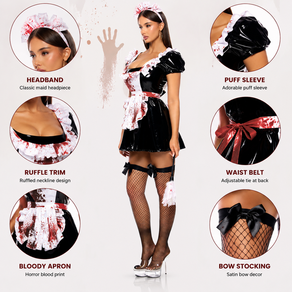 Gothic Dark Maid Costume Horror Cosplay Outfit