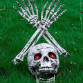 Halloween Skeleton Stakes with Glowing Red Eyes, Lifelike Skull and Arm Bones Yard Decor for Lawn, Garden, Spooky Party Props